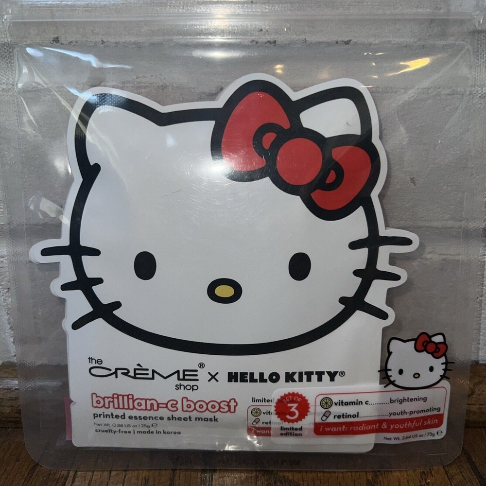 Hello Kitty 3-Printed Essence Sheet Masks Brilliant-c‎ Boost Vit. C Retinol
